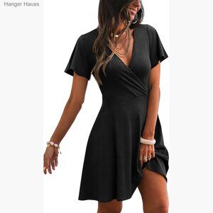 Wrap V-Neck A-Line Dress with Ruffle Sleeves Summer Casual Sundress